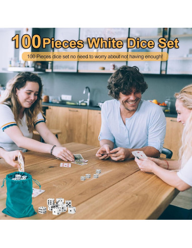 Juego de 100 Dados Blancos 16mm SLSESIN con Bolsa de Almacenamiento