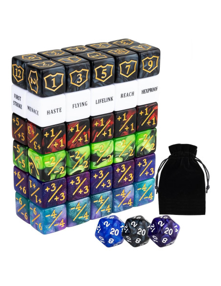 Set de 63 Contadores de Dados MTG con Bolsa de Terciopelo