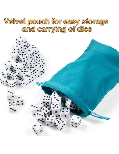 Juego de 100 Dados Blancos 16mm SLSESIN con Bolsa de Almacenamiento