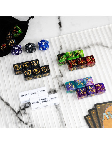 Set de 63 Contadores de Dados MTG con Bolsa de Terciopelo