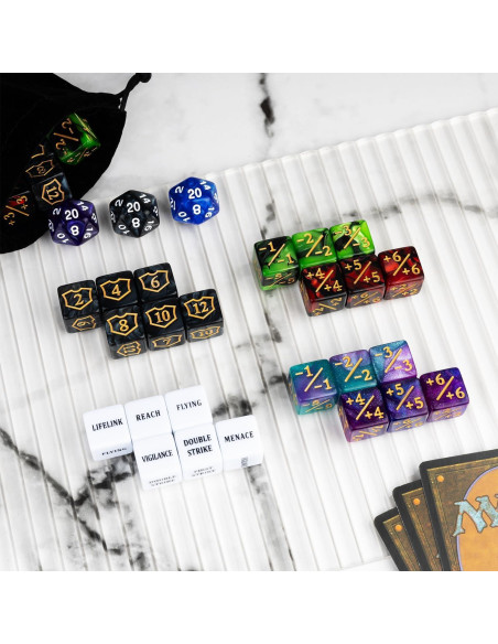 Set de 63 Contadores de Dados MTG con Bolsa de Terciopelo