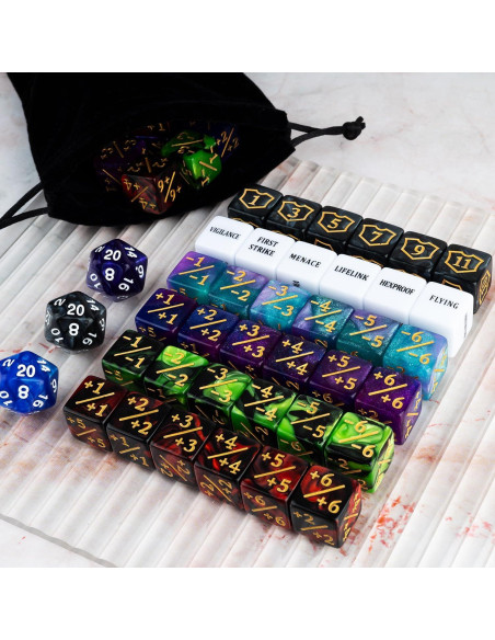 Set de 63 Contadores de Dados MTG con Bolsa de Terciopelo