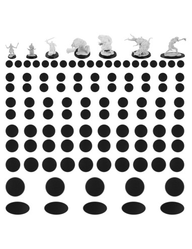100PCS Bases Miniatura Negras FIGURESLAB 7 Tamaños para Juegos