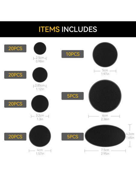 100PCS Bases Miniatura Negras FIGURESLAB 7 Tamaños para Juegos