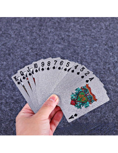 Baraja de Cartas Impermeables PMLAND Plateadas con Foil Dorado 2
