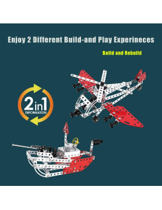 Kit de Construcción 2 en 1 UMESEE Barco de Guerra y Jet Metal 2