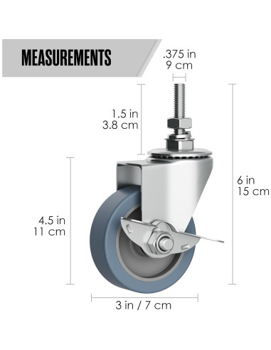 Ruedas de Caster Houseables, Juego de 4, 7.62 cm, Caucho