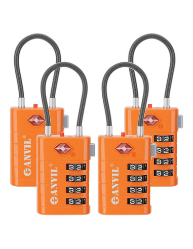 Candado de Maleta TSA ANVIL 4 Dígitos Naranja - Seguridad Avanzada