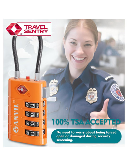 Candado de Maleta TSA ANVIL 4 Dígitos Naranja - Seguridad Avanzada