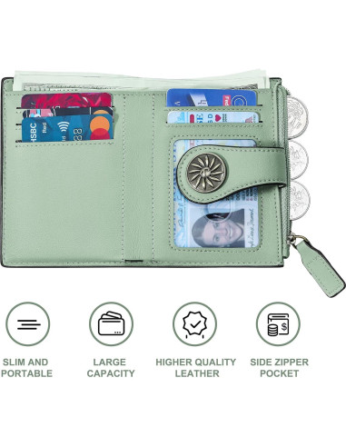 Billetera Bifold para Mujeres Tipmile Verde con Bloqueo RFID