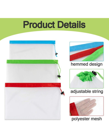 12 Bolsas Reutilizables MAQIHAN de Malla para Verduras y Frutas