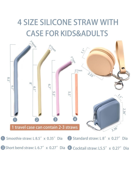 Popotes de Silicona Reutilizables Tegion - 4 Tamaños con Fundas