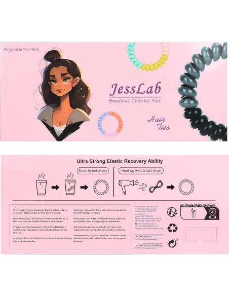 Lazos para Cabello en Espiral JessLab - 10 Piezas Colores Variados