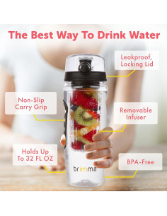 Botella de Agua Infusora de Frutas Brimma 0.91L a Prueba de Fugas 2