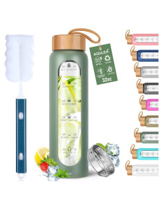 Botella de Agua de Vidrio Aqulea 32 Oz Verde con Infusor