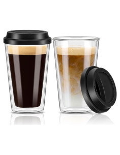 Set de 2 Tazas de Café de Vidrio Doble Pared Qipecedm 355 ml