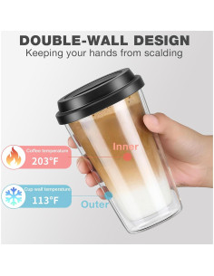 Set de 2 Tazas de Café de Vidrio Doble Pared Qipecedm 355 ml 2