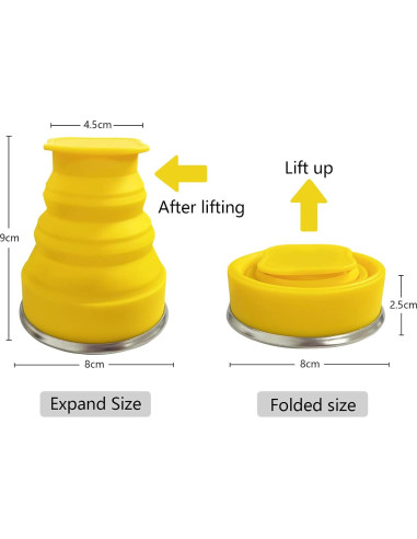 Taza Plegable de Silicona FINDWORLD 200ml Amarillo para Viajes