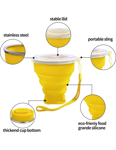 Taza Plegable de Silicona FINDWORLD 200ml Amarillo para Viajes