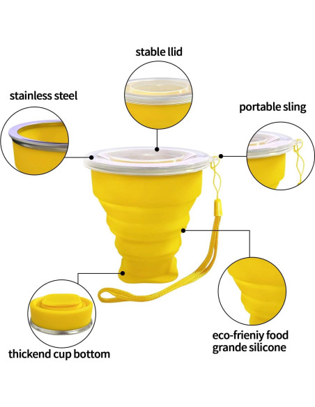 Taza Plegable de Silicona FINDWORLD 200ml Amarillo para Viajes