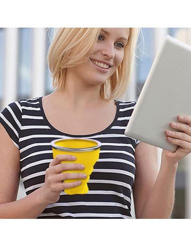 Taza Plegable de Silicona FINDWORLD 200ml Amarillo para Viajes