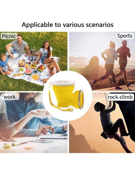 Taza Plegable de Silicona FINDWORLD 200ml Amarillo para Viajes