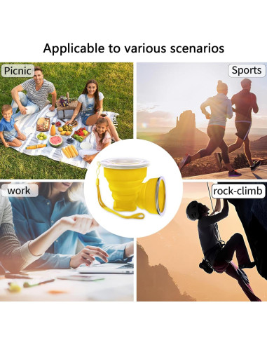 Taza Plegable de Silicona FINDWORLD 200ml Amarillo para Viajes