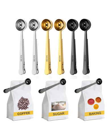 Paquete de 6 cucharas medidoras de acero inoxidable con clip