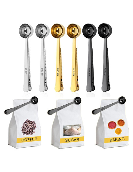 Paquete de 6 cucharas medidoras de acero inoxidable con clip