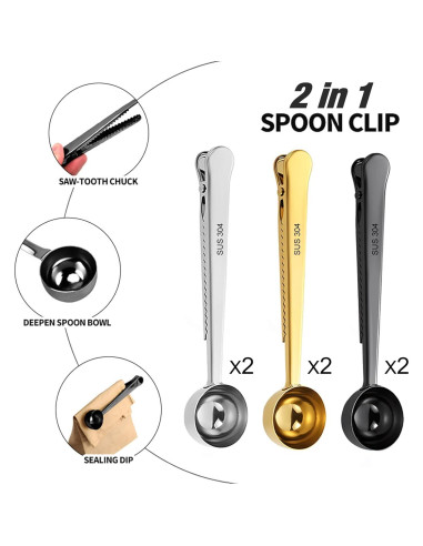 Paquete de 6 cucharas medidoras de acero inoxidable con clip