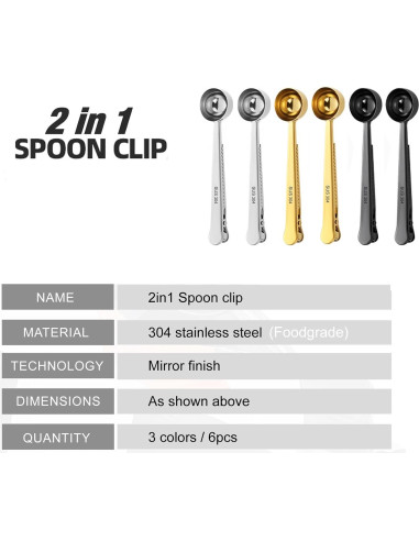 Paquete de 6 cucharas medidoras de acero inoxidable con clip