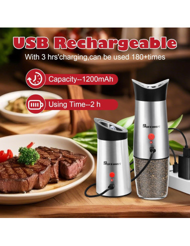 Juego de Molinillos Eléctricos de Sal y Pimienta Sjpzwcrl 200ml