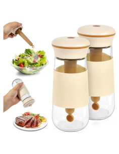 Salero 2-en-1 LUTITASD de vidrio sin BPA, 300g, blanco