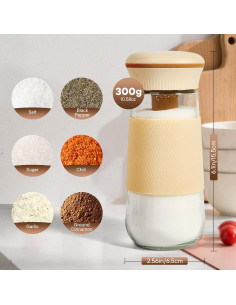 Salero 2-en-1 LUTITASD de vidrio sin BPA, 300g, blanco 2