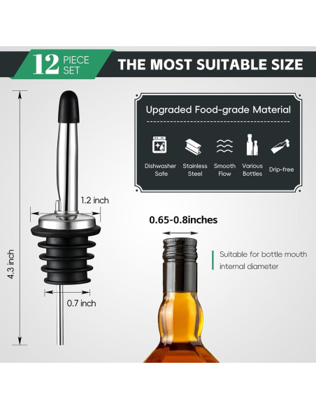 Vertedores de Licor AOZITA 12 Pack Acero Inoxidable 29.57ml