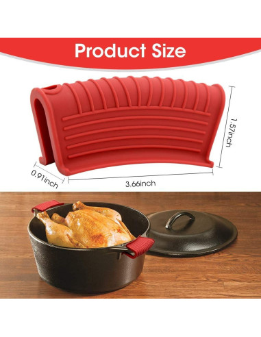 Funda de Mango de Sartén de Silicona OMGREI 4 Piezas Rojo