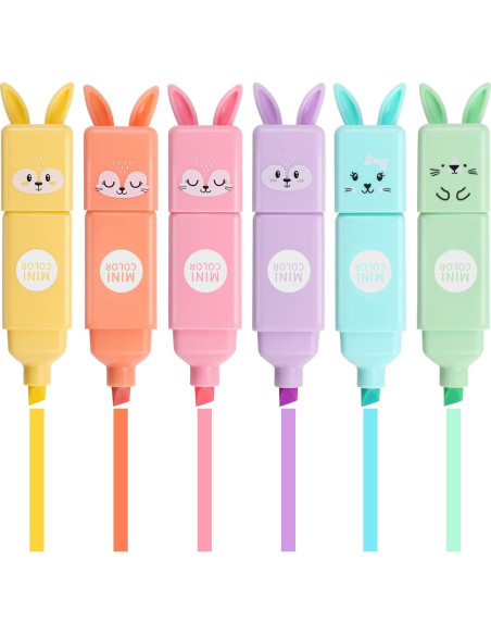 Marcadores Resaltadores SunAngel Conejo 6 Piezas Punta Cincel