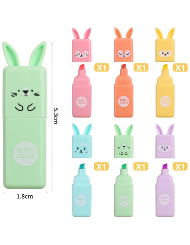 Marcadores Resaltadores SunAngel Conejo 6 Piezas Punta Cincel