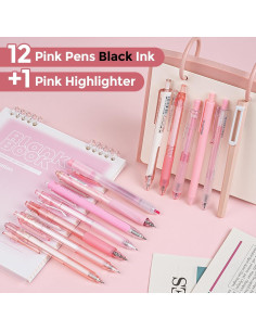 Conjunto de Bolígrafos de Gel Nicpro 13 Piezas Rosa 0.5mm 2