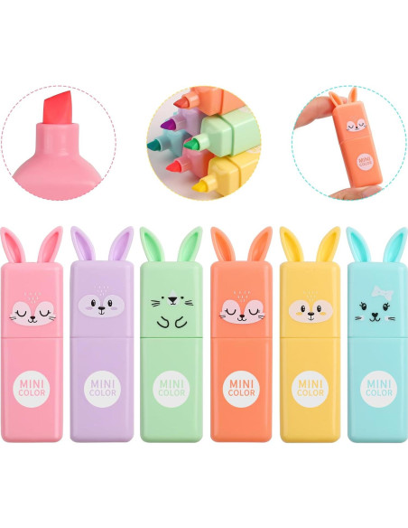 Marcadores Resaltadores SunAngel Conejo 6 Piezas Punta Cincel