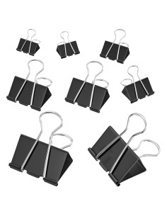 200 Clips de Carpeta KKEETUR Metal Negros 4 Tamaños Suministros