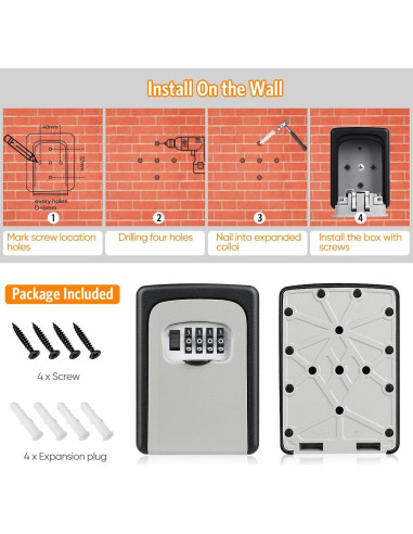 Caja de Llave de Combinación Fayleeko Gris para 5 Llaves