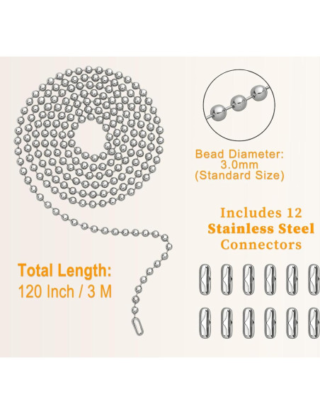 Extensor de Cadena para Ventilador DLHMBOQ 304.8 cm Acero Inoxidable