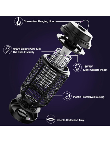 Zapper de Insectos Eléctrico VANELC 4000V Impermeable 1.05kg