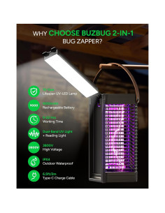 Zapper de Insectos Buzbug MO-019B Portátil 9000mAh IPX4 2