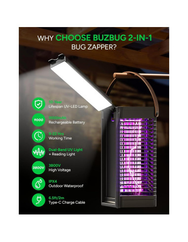Zapper de Insectos Buzbug MO-019B Portátil 9000mAh IPX4