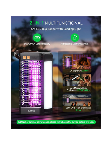 Zapper de Insectos Buzbug MO-019B Portátil 9000mAh IPX4