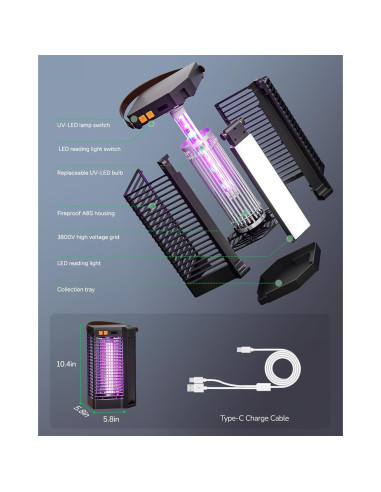 Zapper de Insectos Buzbug MO-019B Portátil 9000mAh IPX4