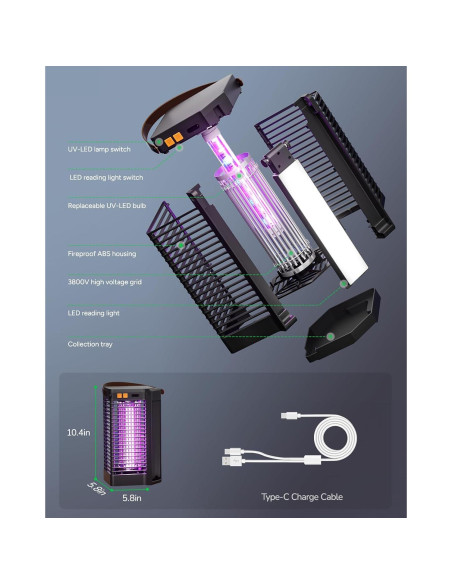 Zapper de Insectos Buzbug MO-019B Portátil 9000mAh IPX4