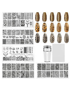 Juego de Sellos de Uñas HYWWPFLAY - 5 Placas Estampado Leopardo